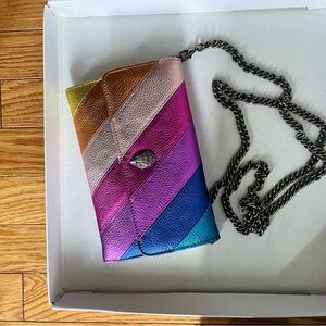 Kurt Geiger Multicolor Leather Diagonal Stripe Crossbody with Chain